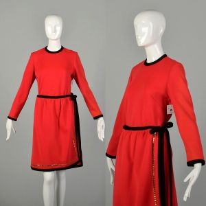 Medium 1970s Red Two Piece Set Knit Wrap Skirt Tunic Top Outfit