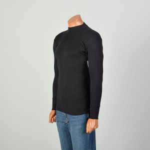 XXS 1960s Black Rib Knit Sweater Mock Turtleneck Lightweight Cotton Pullover Deadstock  - Fashionconservatory.com