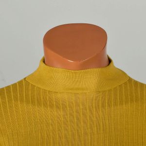 S | Mod 1960s Loopwheel Gold Mustard Ribbed Mock Turtleneck - Fashionconservatory.com