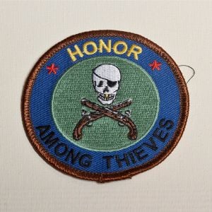 1980s Honor Among Thieves Sew On Patch Skull and Crossed Guns Applique