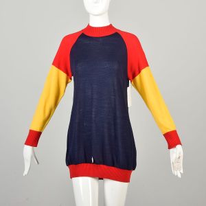 Medium 1970s Red Blue Yellow Colorblock Sweater 