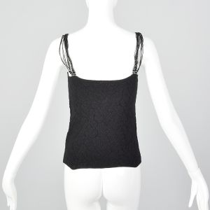 XS 1990s Armani Collezioni Black Knit Tank Top Beaded Straps - Fashionconservatory.com
