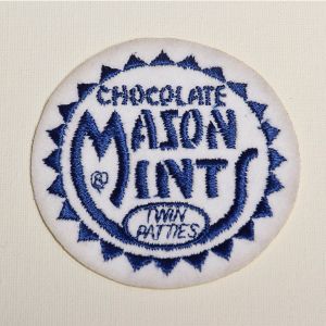 Chocolate Mason Mints Embroidered Sew On Patch Blue White Circle Applique 
