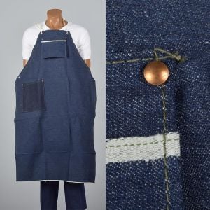 1950s Selvedge Denim Chef's Apron Heavy Duty Cotton Workwear Smock Industrial