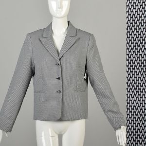 Large 2000s Navy and White Knit Patterned Blazer Jacket 