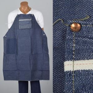 1950s Selvedge Denim Apron Deadstock Heavy Duty Cotton Workwear Smock-