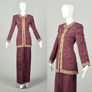 Medium 2000s Mary McFadden Couture Ruched Eggplant Purple Formal Skirt Set Outfit