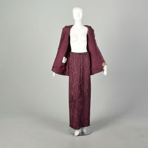 Medium 2000s Mary McFadden Couture Ruched Eggplant Purple Formal Skirt Set Outfit - Fashionconservatory.com