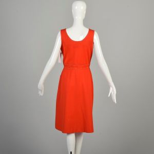 Medium 1970s Bright Orange Red Jumper Dress White Fleck Front Zip Patch Pockets Casual Mod Dress - Fashionconservatory.com