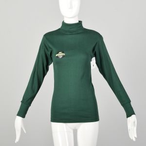 XS 1960s Deadstock Green Long Sleeve Lightweight Turtleneck Shirt