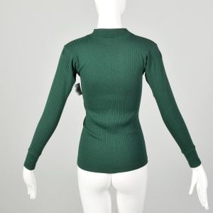 XS 1960s Green Deadstock Ribbed Knit Lightweight Mock Turtleneck Shirt - Fashionconservatory.com