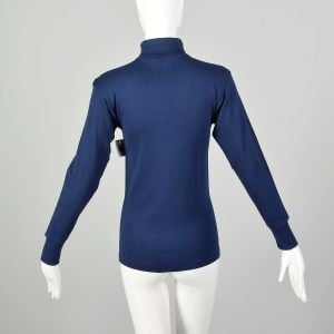 XS 1960s Navy Blue Deadstock Lightweight Turtleneck Shirt - Fashionconservatory.com