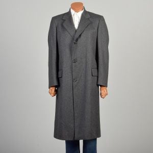 Large 1980s Charcoal Grey Wool Overcoat 