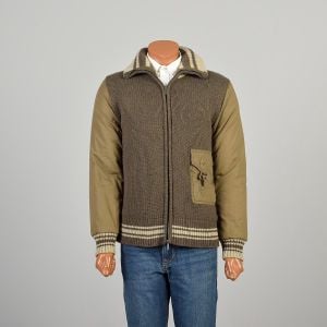 Medium 2010s Kenzo Homme Designer Olive Green Knit Cargo Strap Bomber Jacket