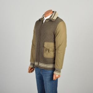 Medium 2010s Kenzo Homme Designer Olive Green Knit Cargo Strap Bomber Jacket - Fashionconservatory.com