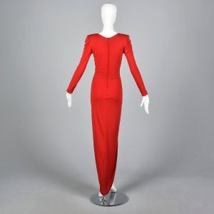 S | 1990s Valentino Curve Hugging Formal Gown Evening Dress w/Arrow Detail and Deep V Neckline - Fashionconservatory.com