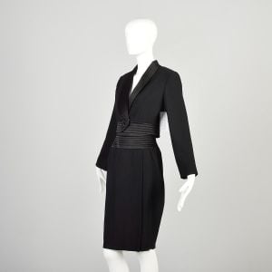 Small 1990s Sexy Black Skirt Suit Cropped Mini Tight Pencil Office Siren Set Two Piece Suit  - Fashionconservatory.com