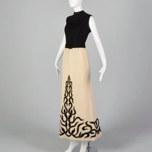 Medium 1970s Knit Dress Applique Skirt Sleeveless Maxi - Fashionconservatory.com