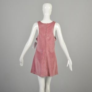 1970s Small Dusty Pink Velour Mini Jumper Dress - Fashionconservatory.com