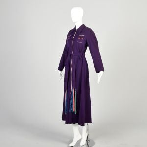 Large 1940s Dark Purple Dressing Gown Robe Tassel Belted Zipper  - Fashionconservatory.com