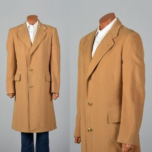 Large 1970s Malcolm Kenneth Coat 100% Mongolian Cashmere Winter Coat Tall Long Tan Overcoat