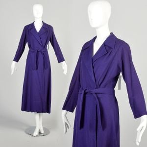 Large 1940s Royal Purple Belted Wool House Robe