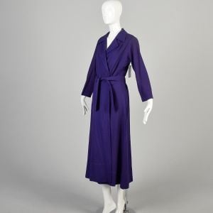 Large 1940s Royal Purple Belted Wool House Robe - Fashionconservatory.com