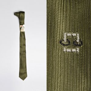 1950s Green Deadstock Necktie Embroidered Cravat Neck Tie