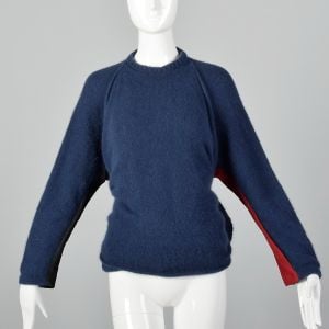 Medium 1980s Gianfranco Ferre Sweater Avant Garde Top Blue Knit