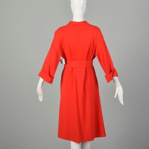 XL 1970s Dress Day-Glo Orange Knit Belted Low Cut Tunic - Fashionconservatory.com