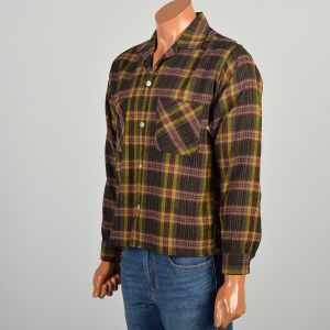 Small 1960s Men's Board Shirt Colorful Plaid Wool Autumn Button-Down Casual  - Fashionconservatory.com