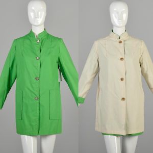 Medium 1960s Reversible Jacket Two Tone Mod Kelly Green Khaki Tan Contrast Jacket
