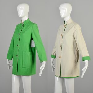 Medium 1960s Reversible Jacket Two Tone Mod Kelly Green Khaki Tan Contrast Jacket - Fashionconservatory.com