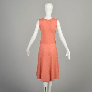 XS 1970s Salmon Knit Dress Sleeveless Layering Blouson Dress  - Fashionconservatory.com