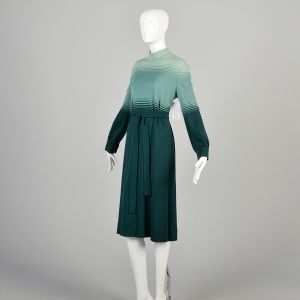 XL 1970s Green Striped Ombre Belted Knit Wool Dress  - Fashionconservatory.com