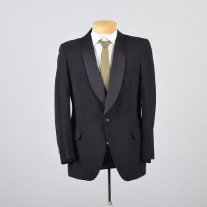 40R Small Mens 1960s Tuxedo Jacket Satin Shawl Collar Formal Blazer Sportcoat 