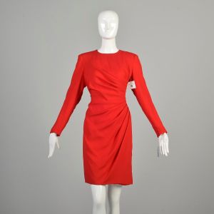 M | 1980s Deadstock Long Sleeve Ruched Cocktail dress by Scaasi