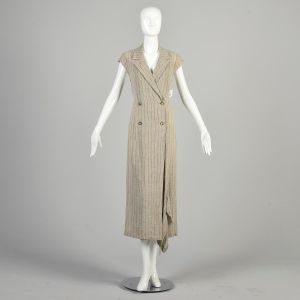 S | Natural Stripe 2000s Linen Sleeveless Maxi Dress by Ivan Grundahl