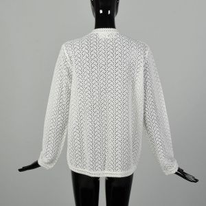 Large 1960s Off-White Semi-Sheer Cardigan Crocheted Lace Look - Fashionconservatory.com