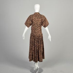 XL/XXL | 1980s Drop Waist Leopard Print Dress w/Side Pockets by Norma Kamali - Fashionconservatory.com