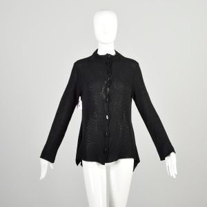 L | 2000s Long Sleeve Black Knit Asymmetrical Hem Cardigan by Poles