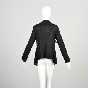 L | 2000s Long Sleeve Black Knit Asymmetrical Hem Cardigan by Poles - Fashionconservatory.com