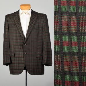 Large 1960s Red Green Plaid Holiday Blazer Jacket