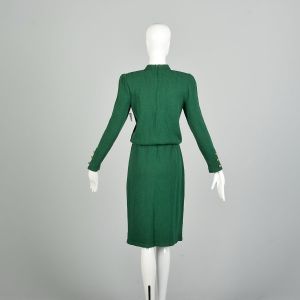 Small 1980s Adolfo Green Knit Long Sleeve Holiday Sweater Dress - Fashionconservatory.com