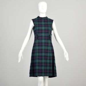 S | Sleeveless 1970s Mod Wool Plaid Dress by Beverly Moyer for Robert Malcolm