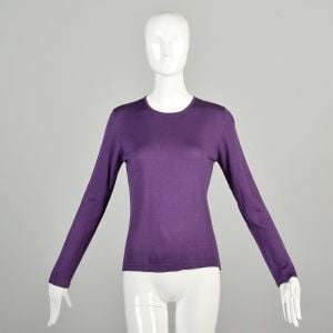 1990s Medium Purple Silk Knit Long Sleeve Top