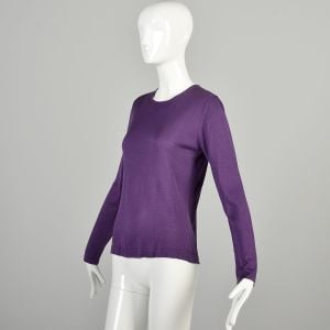 1990s Medium Purple Silk Knit Long Sleeve Top - Fashionconservatory.com