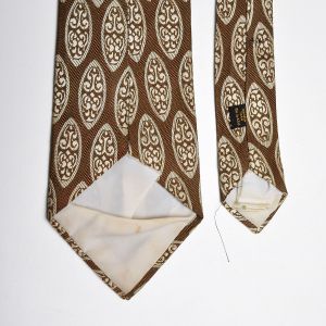 1970s Brown Textured Neck Tie Wide Cream Necktie - Fashionconservatory.com