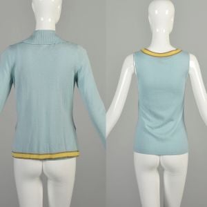 XS Y2K Escada Baby Blue Twin Set Silk Cashmere Knit Cardigan Sweater - Fashionconservatory.com