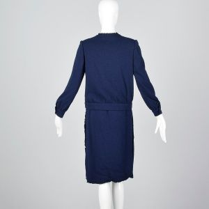  Medium 1970s Bill Blass Skirt Suit Designer Outfit Navy Blue Knit Jacket - Fashionconservatory.com